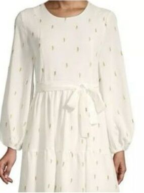 Lea & Viola Ivory Midi Dress with Gold Lightning Bolt Embroidery. Size Small